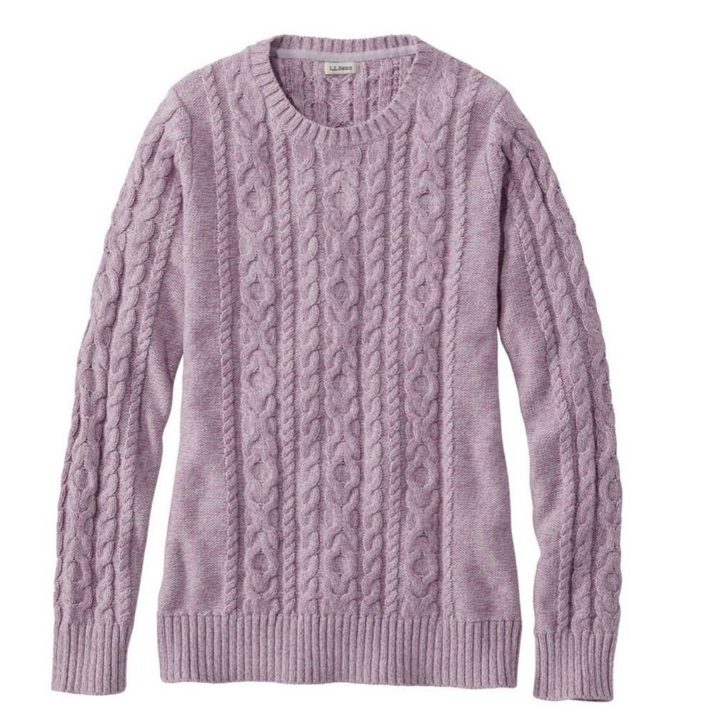 LL Bean Pink Marled Double L Mixed Cable Crew Neck Pullover Sweater Size LARGE